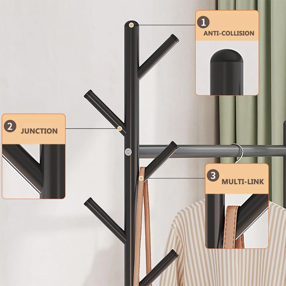 Appendiabiti Industriale con Struttura in Acciaio per riporre Le Scarpe, Ganci e Ripiani, Appendiabiti con Ruote, 90/120 cm x 35 cm x 176 cm, Organizer per corridoio, Supporta Fino a 100 kg