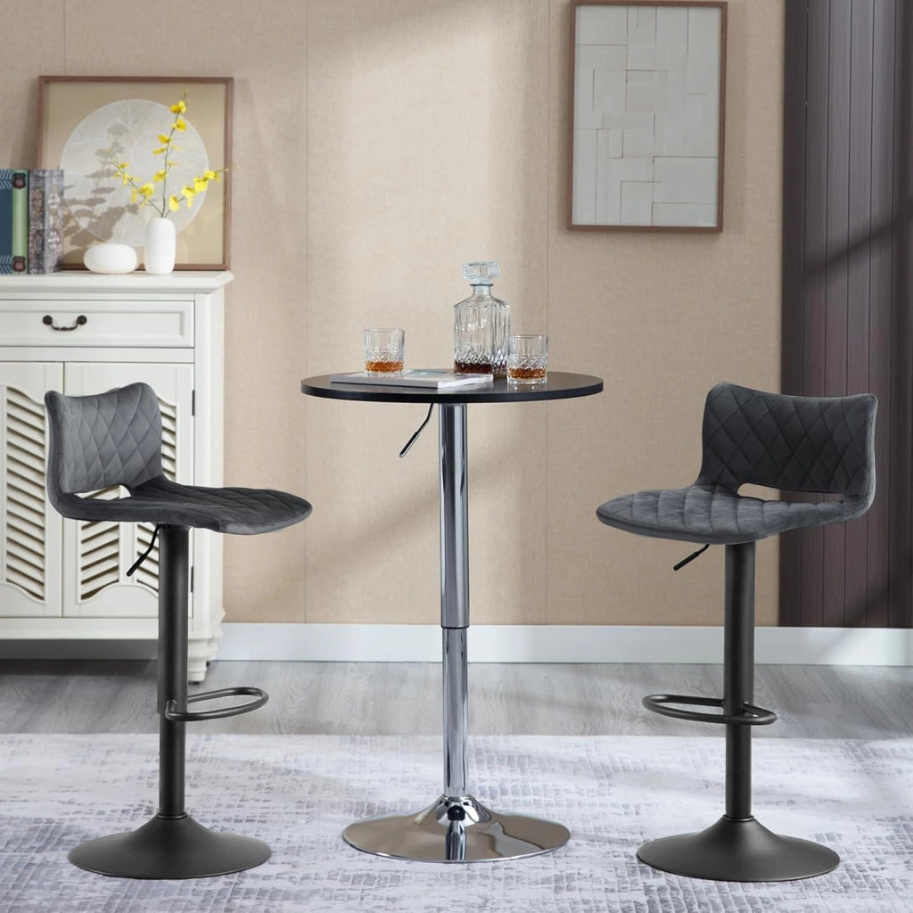 Set di 2 Sgabelli da Bar, Sedie Alte da Bar Regolabili in Altezza, Sgabelli per Isola Cucina Girevoli, con Schienale e Poggiapiedi, Sgabelli Imbottiti in Velluto, Grigio Scuro, BH392dgr-2