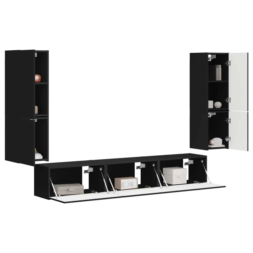Set mobile TV Montaggio a parete 4 pcs Nero Legno multistrato