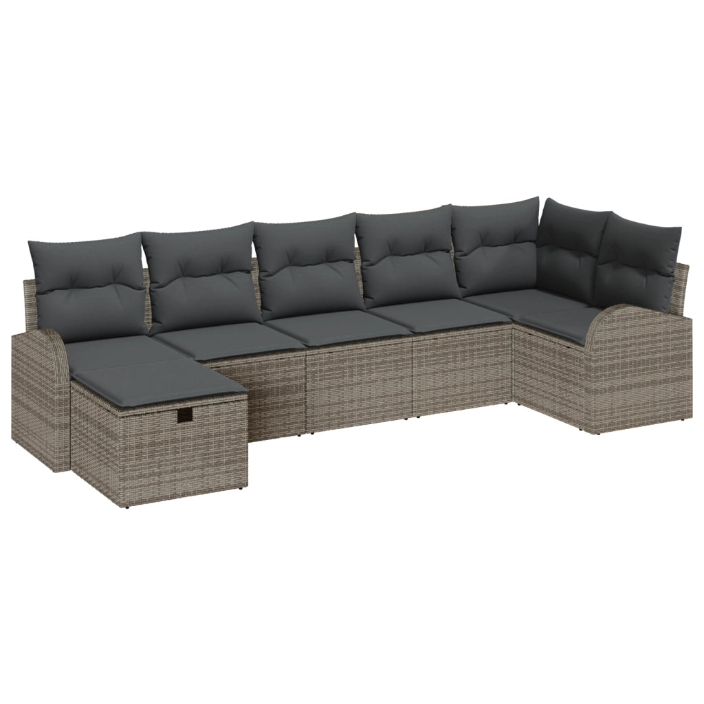 Set Divano da Giardino composto da 7 Pezzi con Cuscini Grigi in Rattan Polietilene