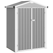 Casetta Box da Giardino 133x87x178 cm Superficie 1,1 m² con Doppie Porte Bloccabili in Acciaio Grigio Argento