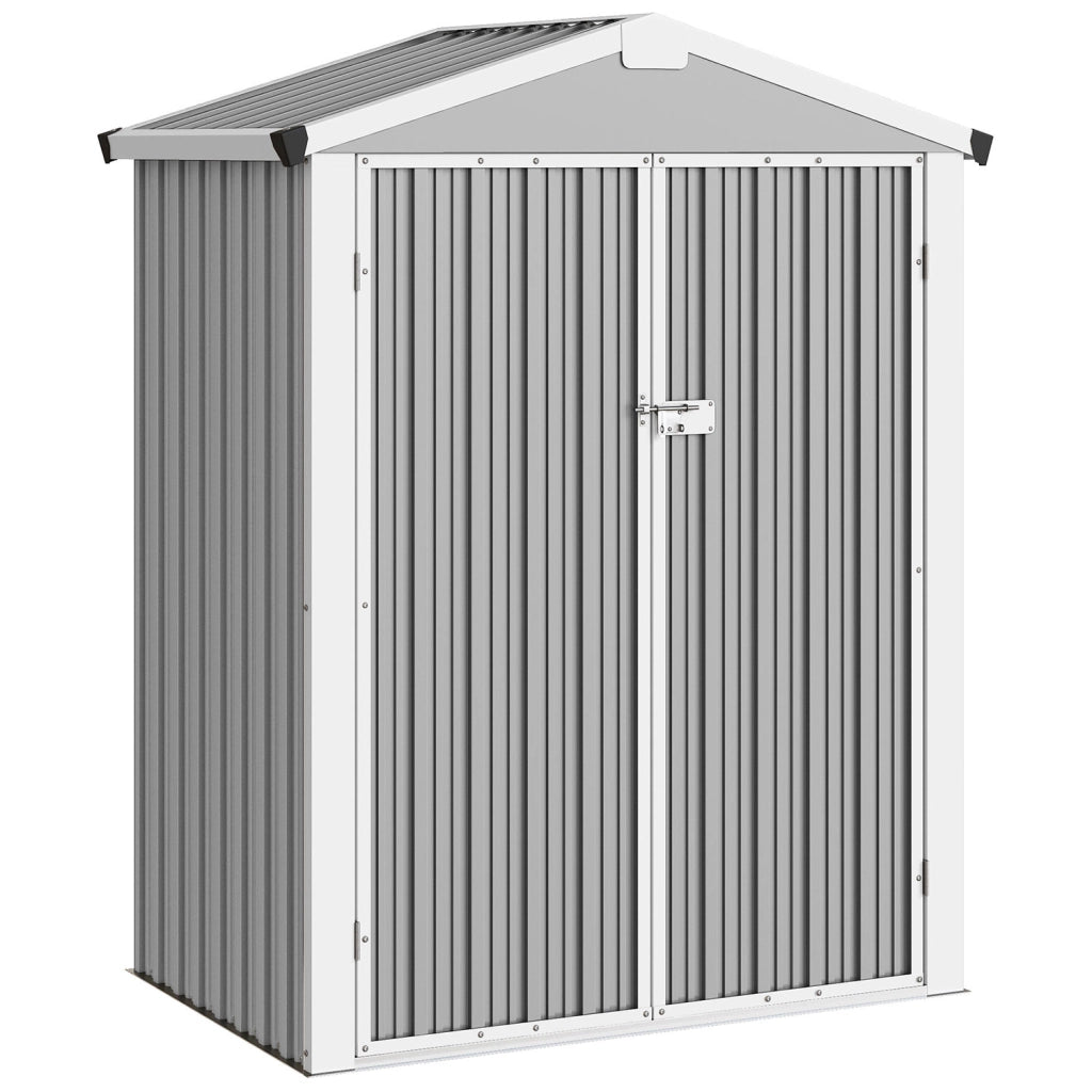 Casetta Box da Giardino 133x87x178 cm Superficie 1,1 m² con Doppie Porte Bloccabili in Acciaio Grigio Argento
