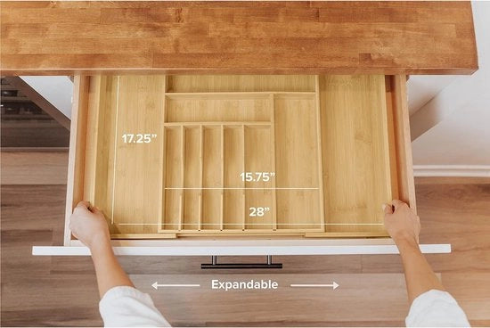Organizzatore di Cucina in Bamboo Espandibile per Posate, Cibi e Utensili - Regolabile da 40 a 71 cm di Larghezza