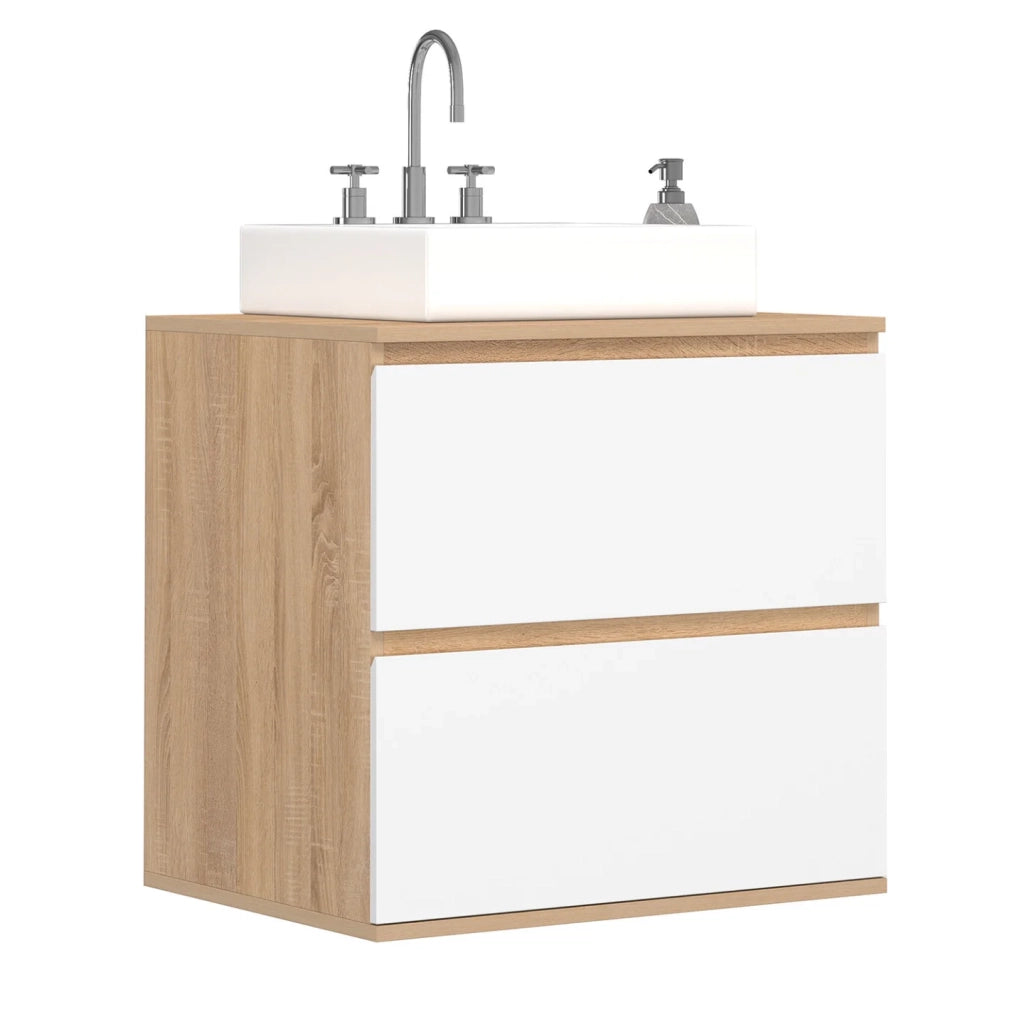 IDMarket - Mobiletto da bagno a 2 cassetti a sospensione TOMI in faggio e bianco