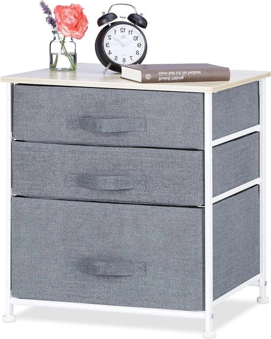 Shelf con 3 contenitori in tessuto grigio - carrello di carico universale metallo/legno - 53x48x40 cm Carrello di carico