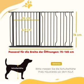 Cancelletto di sicurezza per cani ULEVR 75-145 cm, altezza 76 cm, apertura bidirezionale e doppio bloccaggio, nero