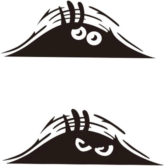 Sticker per Auto 3D con Occhi Spaventosi, Elfo, Sorriso Idrorepellente e Espressione di Rabbia (Nero) - Lotto da 2
