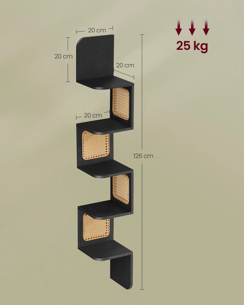 Mensola angolare a 5 ripiani mensola da parete galleggiante mensola angolare a zigzag lati in rattan PVC salvaspazio per cucina camera da letto soggiorno stile nero 12_0005639
