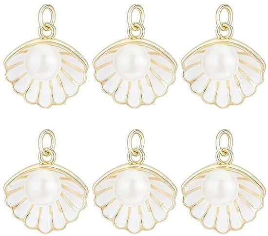 Conchiglie Imitate in Emaillo Bianco - 6 pezzi - per Creare Gioielli - Stile Marittimo Elegante - 15,3 mm di Larghezza - 15,5 mm di Lunghezza - Codice: Bedels