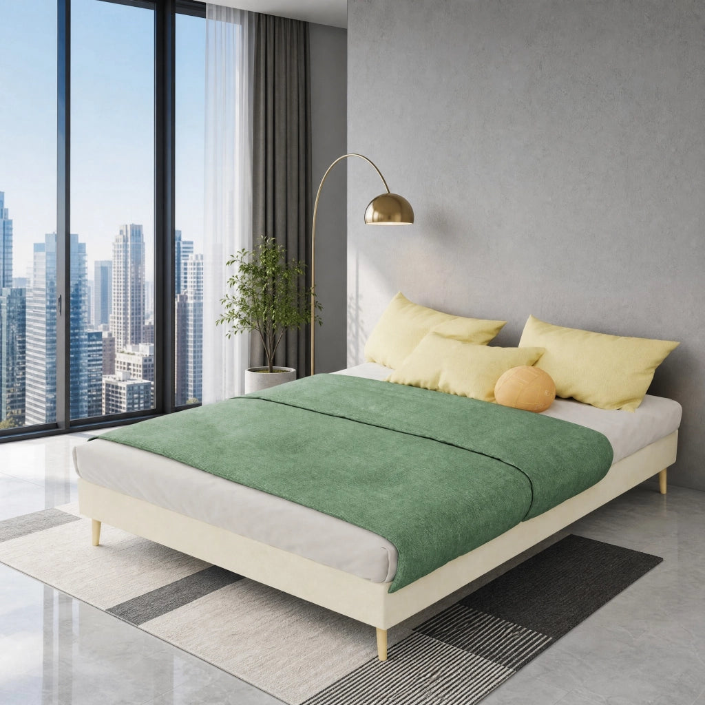 Letto piattaforma 140 x 200 cm in tessuto e metallo; beige