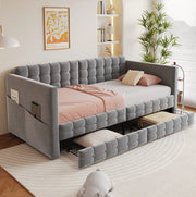Letto imbottito 90x190 cm grigio con cassetti e tasche