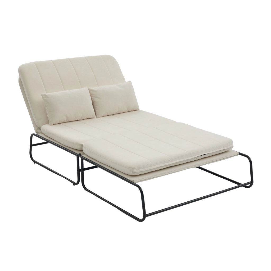 Klappsofa Beiger Chenille – Multifunktionales Zweisitzer-Sofa mit Metallgestell und Stauraum