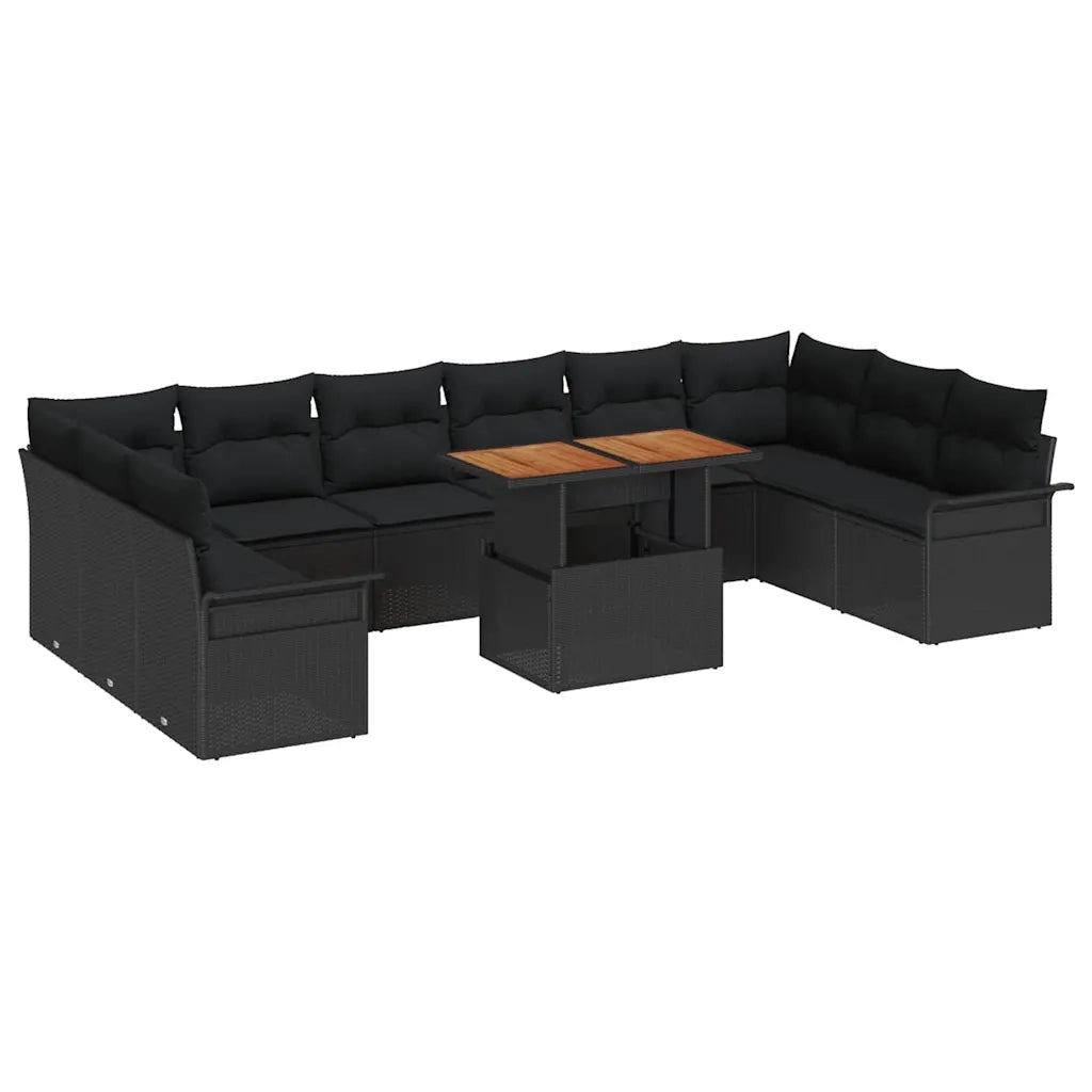 Set Divano da Giardino con cuscino 11 pcs Nero polyrattan