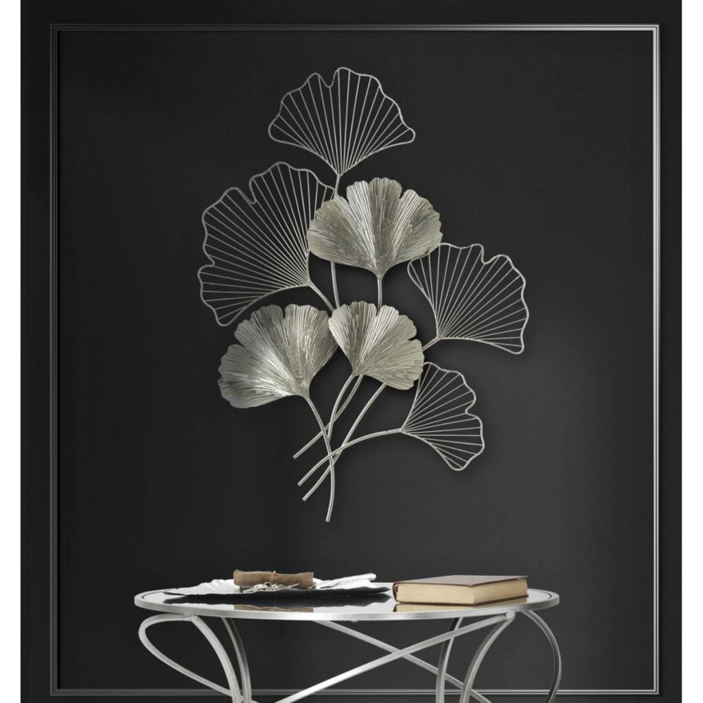 Decorazione in Metallo 3D Foglia 47, Argento, Metallo, 62x4x86 cm