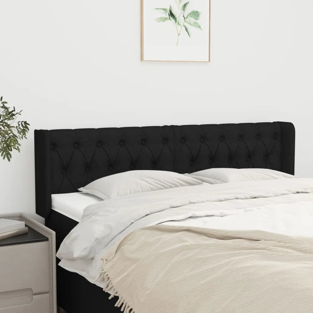 Testiera | Testata ad Orecchio Nera 163x16x78/88 cm in Tessuto