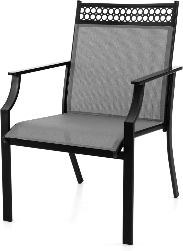 Set di 2 Sedie da Giardino in Textilene, Sedie da Esterno con Schienale Alto, Braccioli, Robusto Telaio in Metallo, Fino a 150 kg, per Patio Terrazza Balcone (Grigio+Nero)