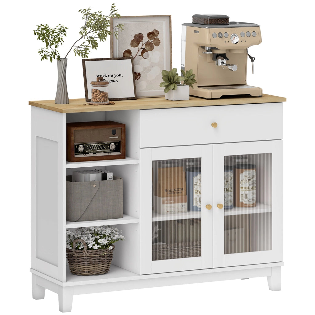 Credenza con ante in vetro temperato, cassetto e ripiani regolabili ¨C Xylo ¨C Bianco