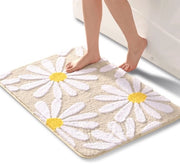 Matte da bagno beige, disegno madonna bad mat, mat da bagno antiscivolo, fiori gialli e bianchi mat da bagno, mat da doccia morbido, mat da bagno assorbente 60x90 cm