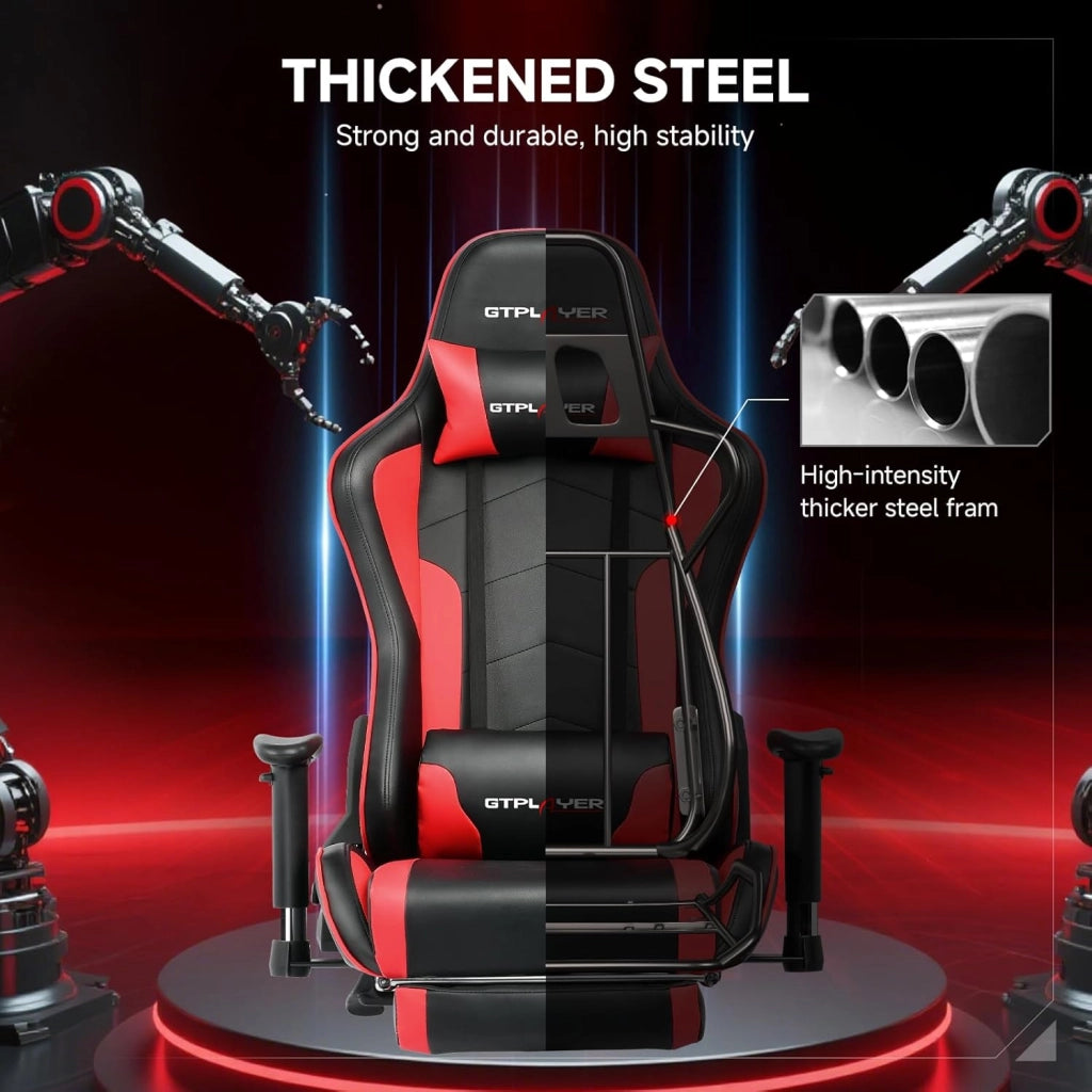 Sedia da gioco con altoparlanti Bluetooth, schienale e altezza regolabili, braccioli 3D, poggiapiedi, sedia ergonomica per computer per giocatori (rosso mattone)