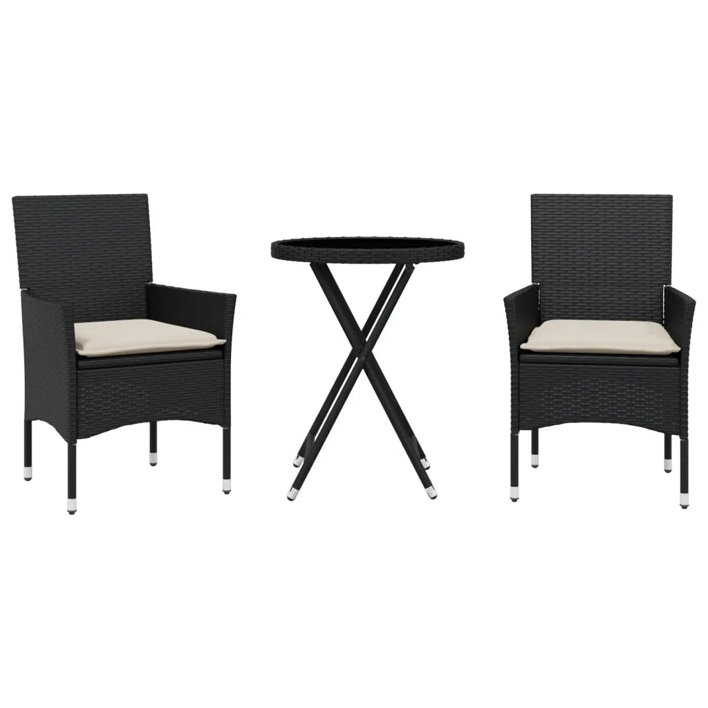 Set da Bistrò 3 pz con Cuscini Nero Polyrattan e Vetro 3278747