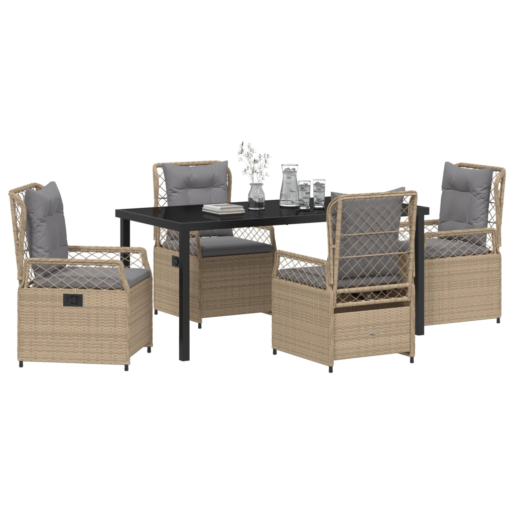 Set da pranzo da giardino 5 pezzi beige in rattan PE