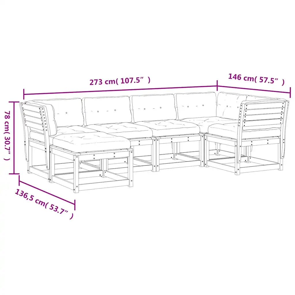 Set Divani Giardino 6pz con Cuscini Bianco Legno Massello Pino 3217036