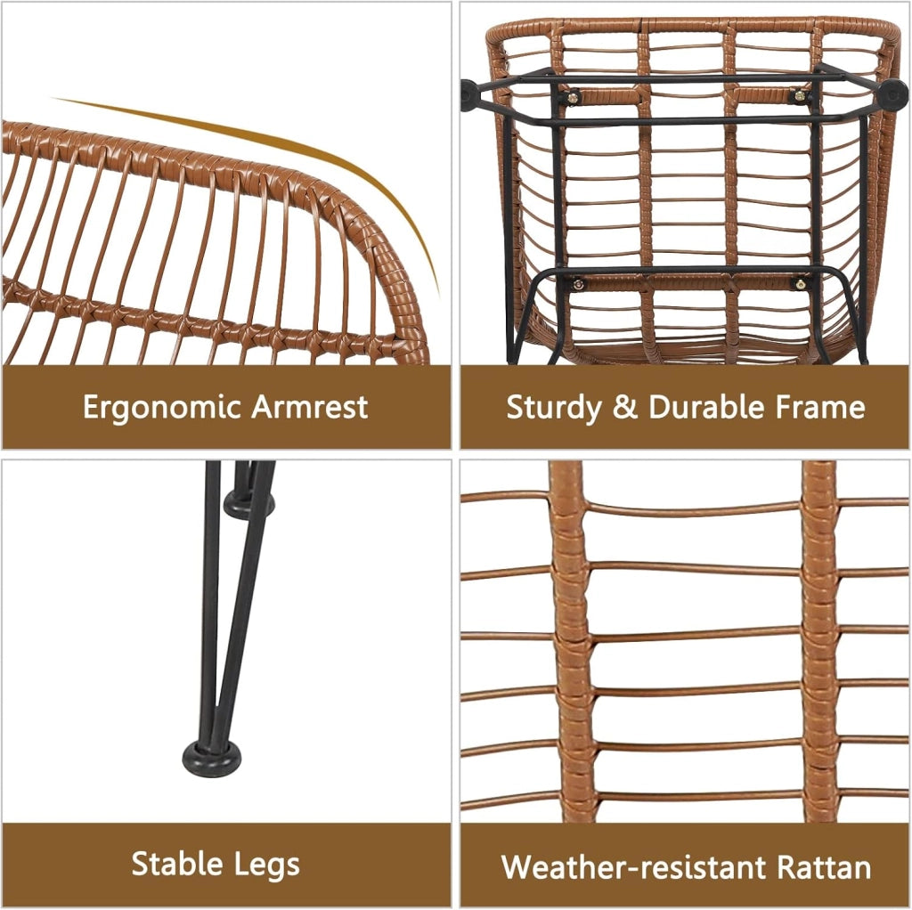 Set di Bistro di Conversazione per Patio, Set di Mobili in Rattan 3 Pezzi con Tavolo Rotondo & 2 Poltrone con Cuscini per Patio, Giardino, Terrazza, Balcone