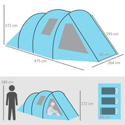 Tenda tunnel per 4 persone a 2 ambienti, blu, con protezione UV e borsa da trasporto