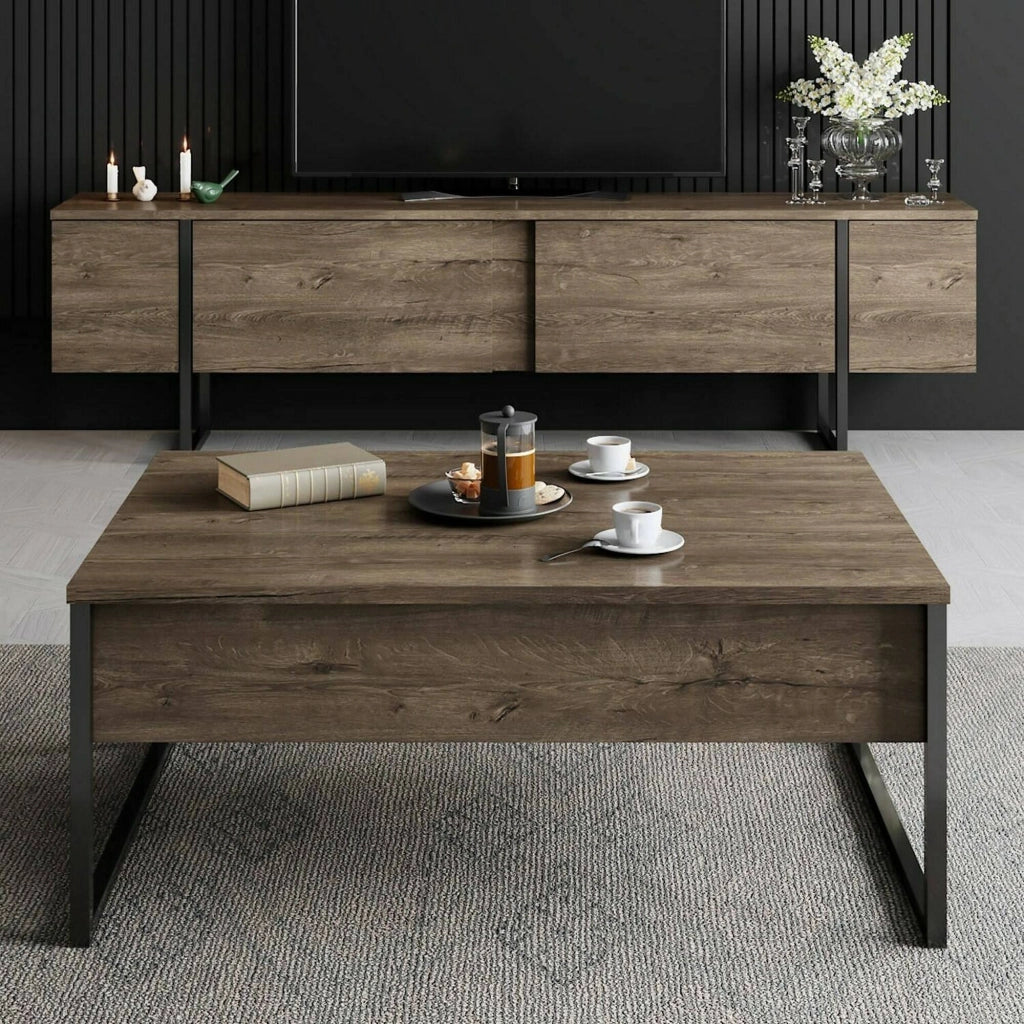 Abishia, Mobile Porta tv Cassetti, 180x30x50h cm Marrone Noce