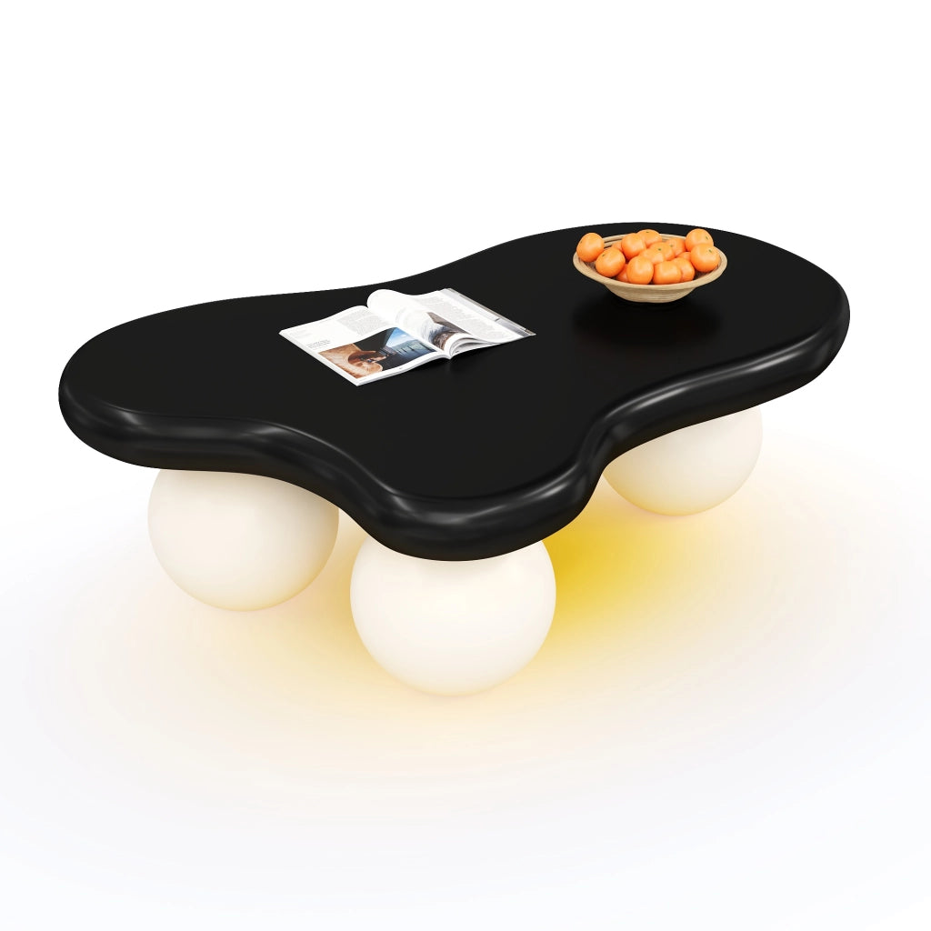 Tavolino da caffè 95x62.5x32 cm; luci LED a 16 colori; angoli arrotondati; MDF; nero e bianco