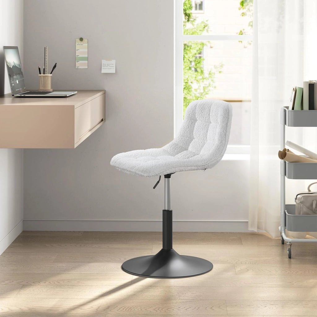2 x Sgabelli per Toeletta Trucco, Sedia da Trucco con Schienale, Sgabello Regolabile in Altezza, Seduta in Ciniglia, Base in Metallo, Sgabello per Cucina, Camera da Letto, Bianco