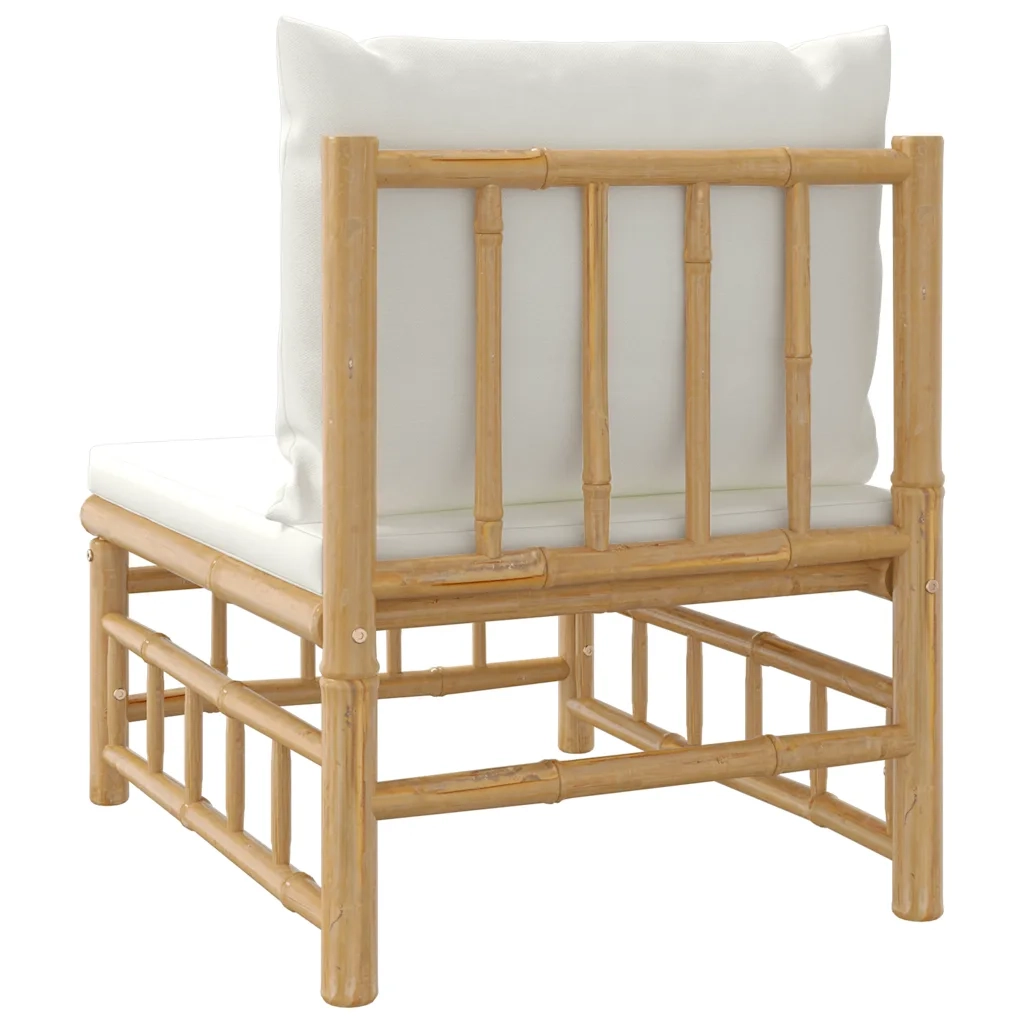 Divano Centrale da Giardino con Cuscini-Sofa Modulare-Divanetto da esterno Bianco Crema in Bamb¨´ 806790
