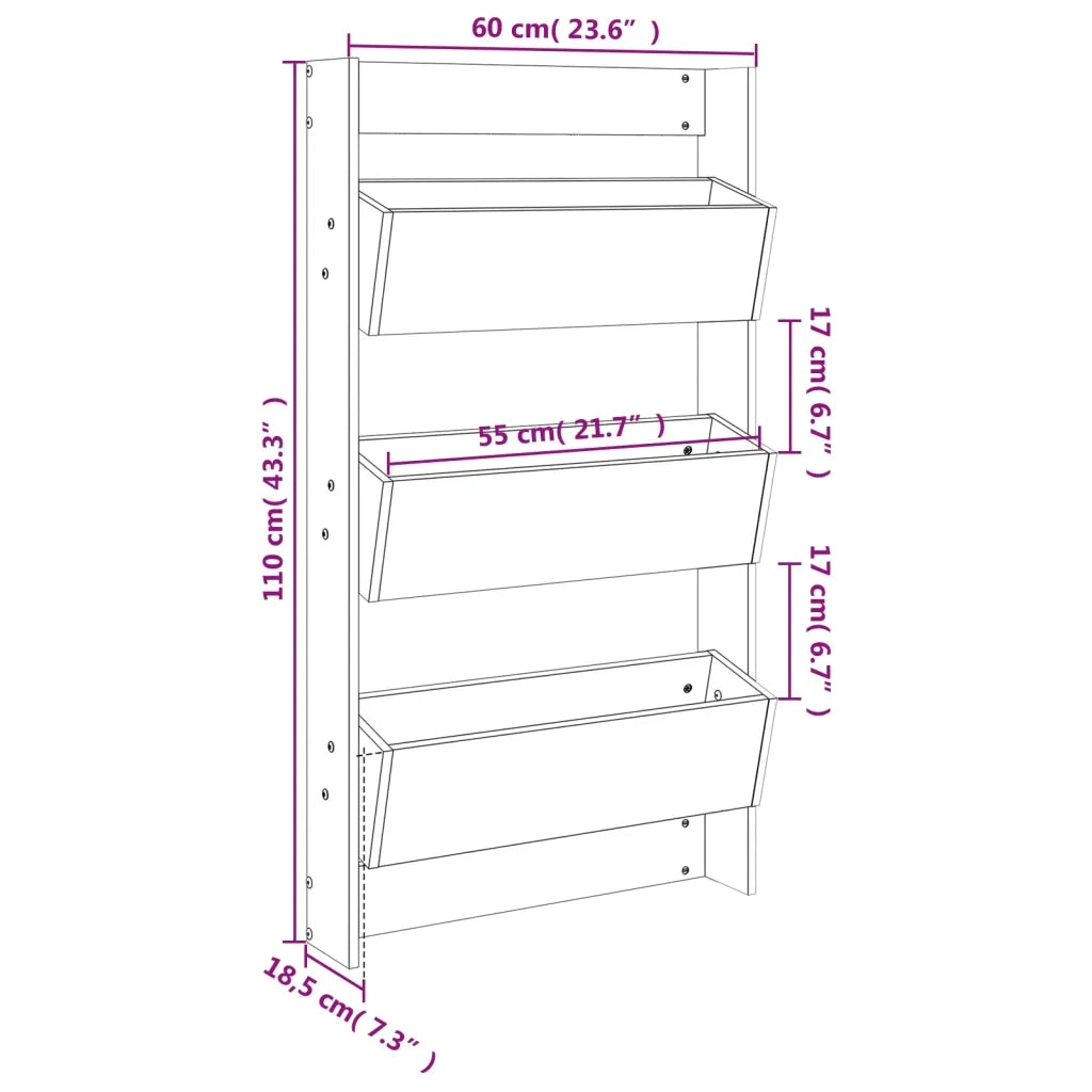 Fioriera a Muro 3 Ripiani-Vaso-Contenitore per Piante 60x18,5x110cm Legno Massello Douglas