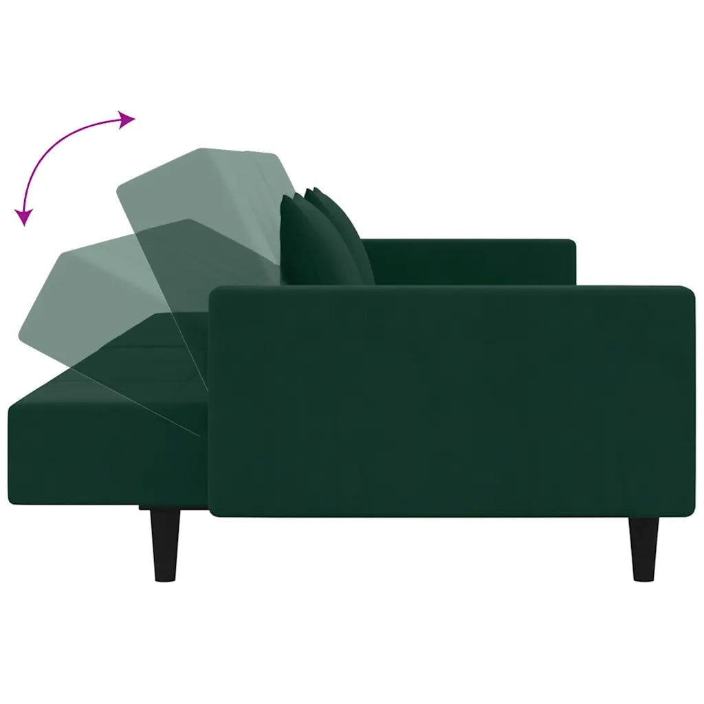 Divano Letto a 2 Posti con 2 Cuscini Verde Scuro in Velluto 375818