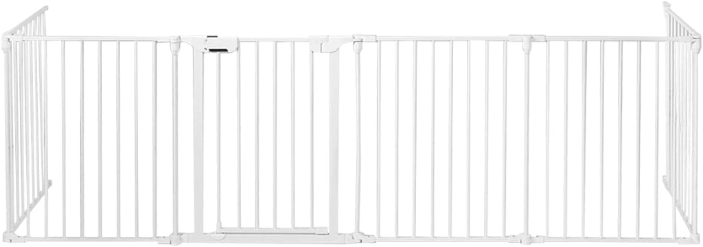 Cancelletto di Sicurezza per Animali, Cancelletto da Interno ed Esterno, Barriera in Acciaio Pieghevole e Trasformabile in Diverse Forme, Ideale per Porte e Scale, Bianco