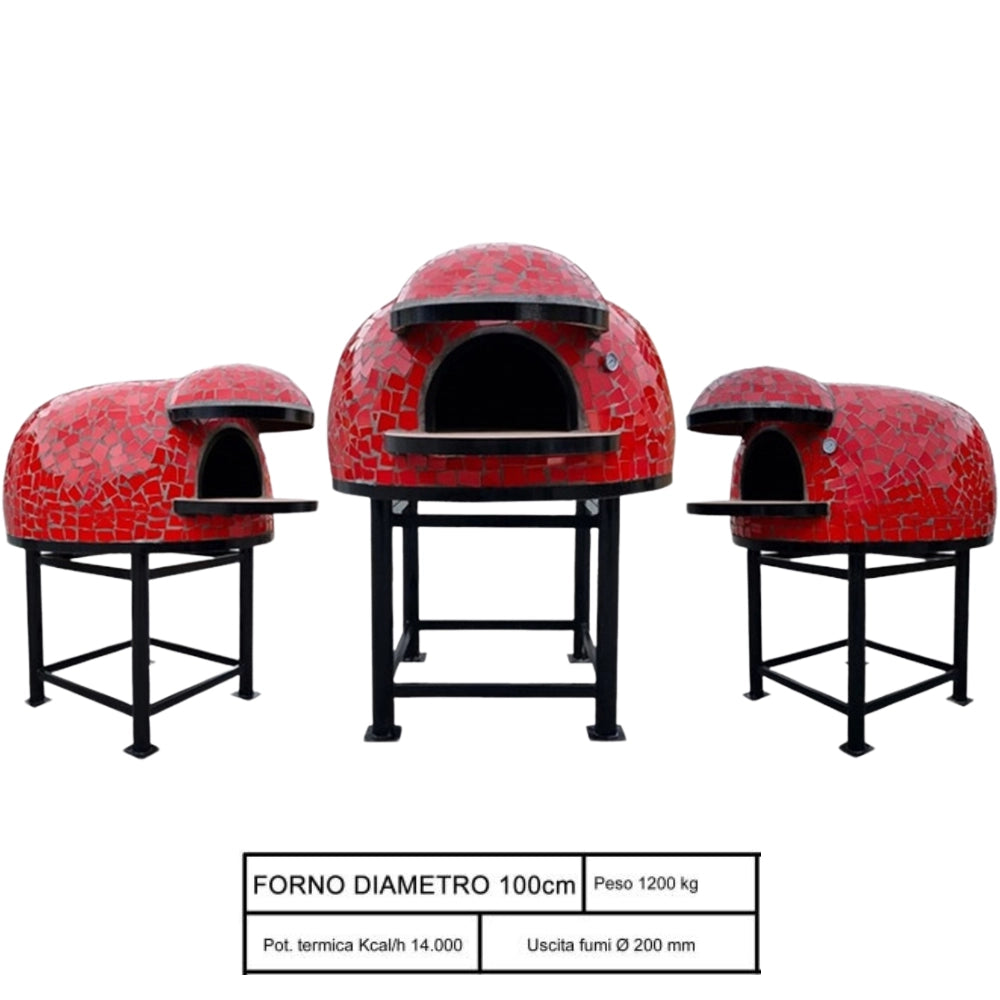 Forno legna artigianale diametro 100 cm capienza 3/4 pizze unique rosso con base