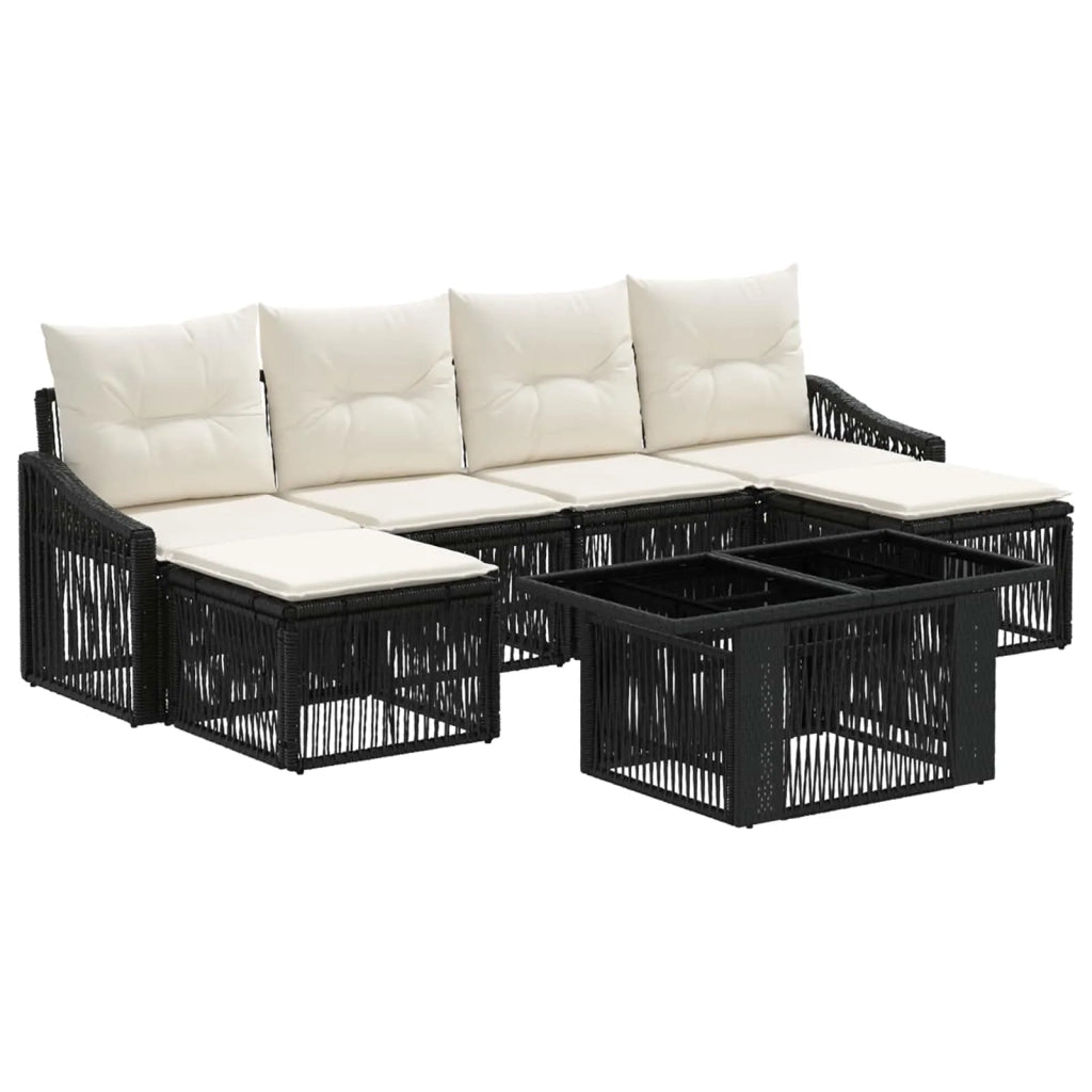Set Divano da Giardino 7 pz Nero e Bianco Crema polyrattan 3437287