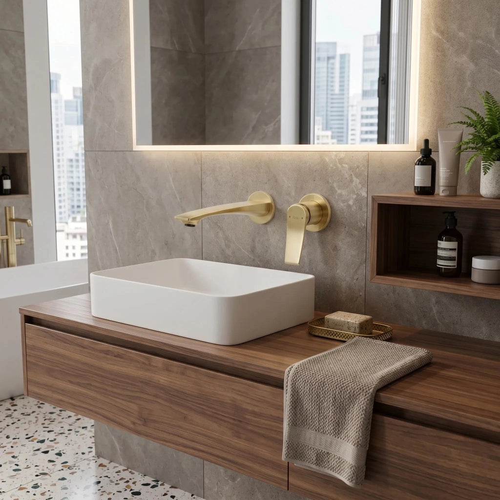 Miscelatore Lavabo Da Incasso Rea Vision Brush Gold + Box