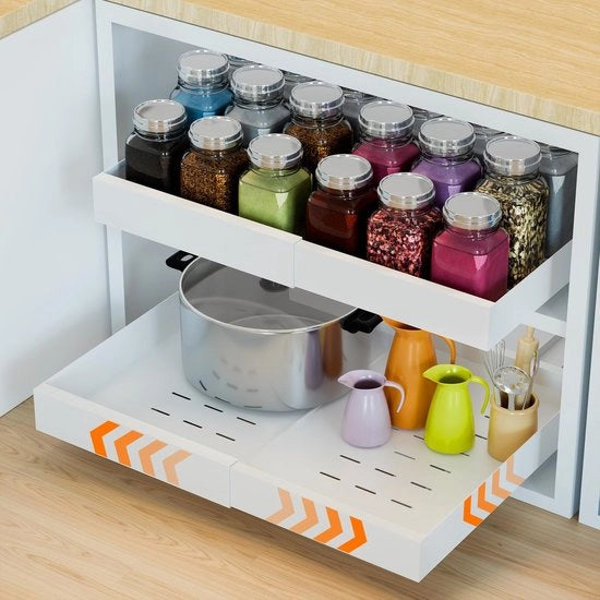 Organizzatore di Cucina a Scomparsa - Cucina Organizzatore - Cassetto di Cucina - Organizzatore di Cucina - Flessibile - Resistenze ai Liquidi - Regolabile - Larghezza Regolabile 32-53 cm - Organizzatore di Cucina