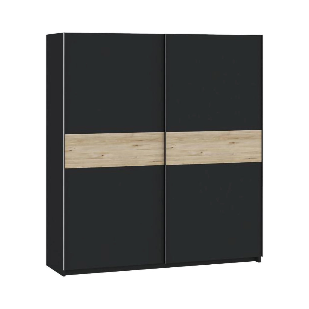Armadio Camera da Letto Nalika, Guardaroba 2 Ante 2 Ripiani, 200x204h cm Nero Antracite