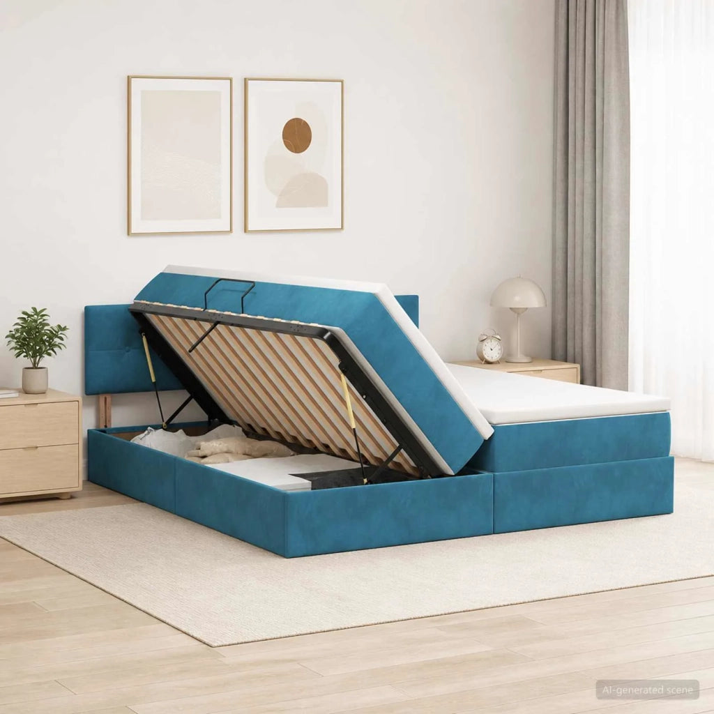 Letto con Contenitore con testiera 2 pz Blu Scuro 3458953