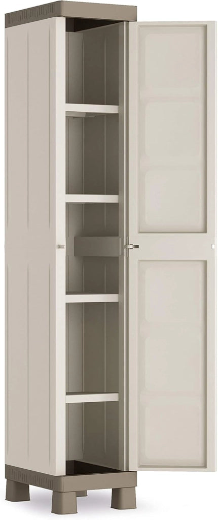 Armadio Alto a 1 Anta in Resina con 4 Ripiani Regolabili e Chiusura Lucchettabile Colore Grigio e Nero Excellence Keter