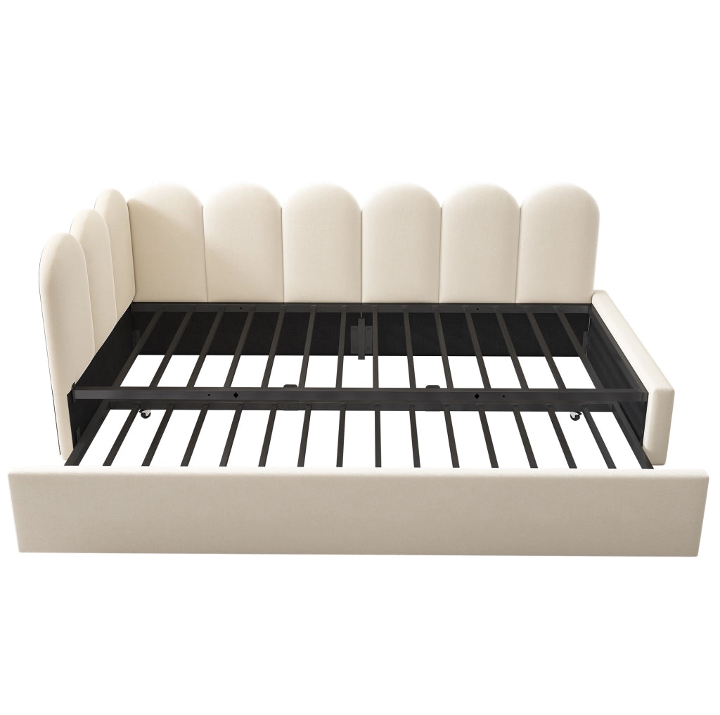 Letto a giorno 90x200 cm; con letto estraibile; velluto; beige (Senza materasso)