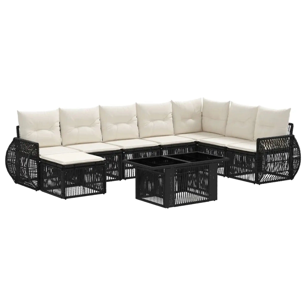 Set Divano da Giardino 9 pz Nero e Bianco Crema polyrattan 3436987