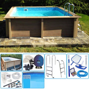 Piscina in pietra ricostruita effetto legno NATURALIS 3,24 x 3,24 x h 1,40 m Tipo filtrazione: Filtrazione a sabbia