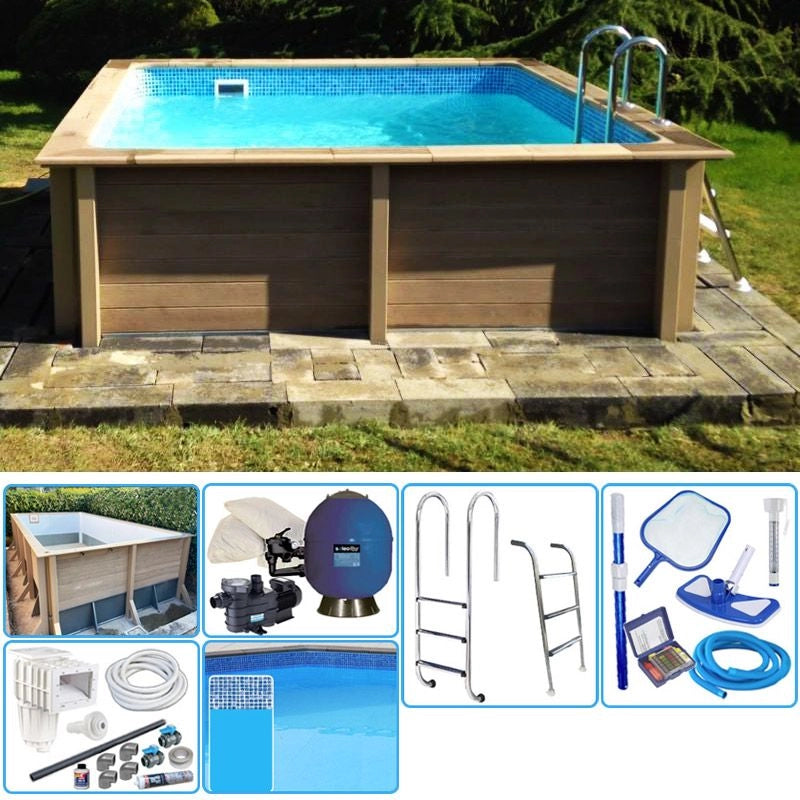 Piscina in pietra ricostruita effetto legno NATURALIS 3,24 x 3,24 x h 1,40 m Tipo filtrazione: Filtrazione a sabbia