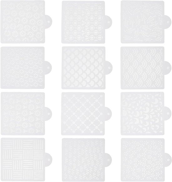 Set di 12 stencil in plastica per sashiko - Disegno geometrico per ricamo - Kit di 12 modelli per cucito e quilting