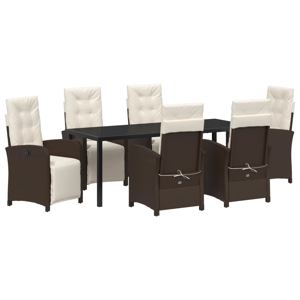 Set da Pranzo per Giardino 7 Pezzi con Cuscini in Rattan Marrone