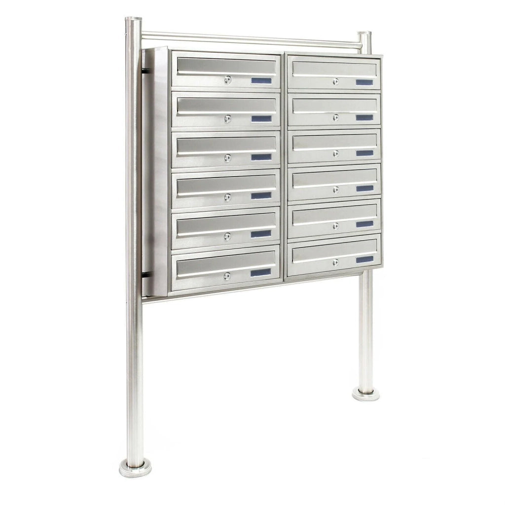 Blocco di 12 cassette postali con supporto 2x6 scomparti sovrapposti acciaio inox 16_0000026