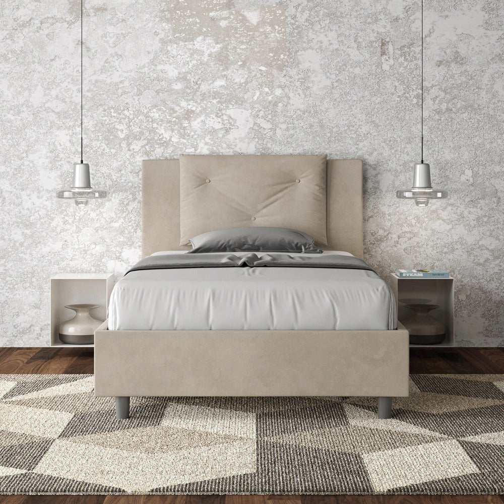 Letto 1 Piazza e Mezzo 120x200 cm con Rete e Contenitore Appia Sabbia